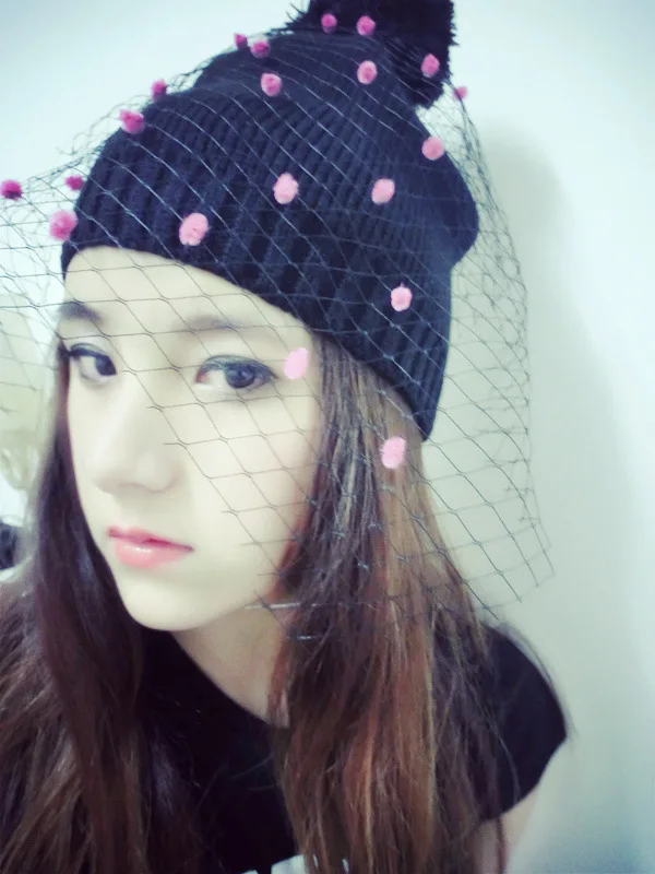 ZLD зимняя новая модная шапка chapeau femme женская вуаль вязаная шляпа теплая шерстяная уличная Ретро шляпа с вуалью Сексуальная сетчатая шляпа сомбреро - Цвет: 2