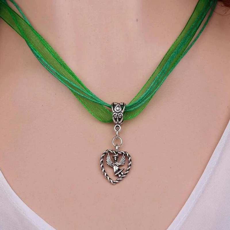 Vintage Silver Opal Angel Necklace Cupid Pendant Statement Imperial Crown Choker Hollow Ange Organza Jewelry Gift | Украшения и