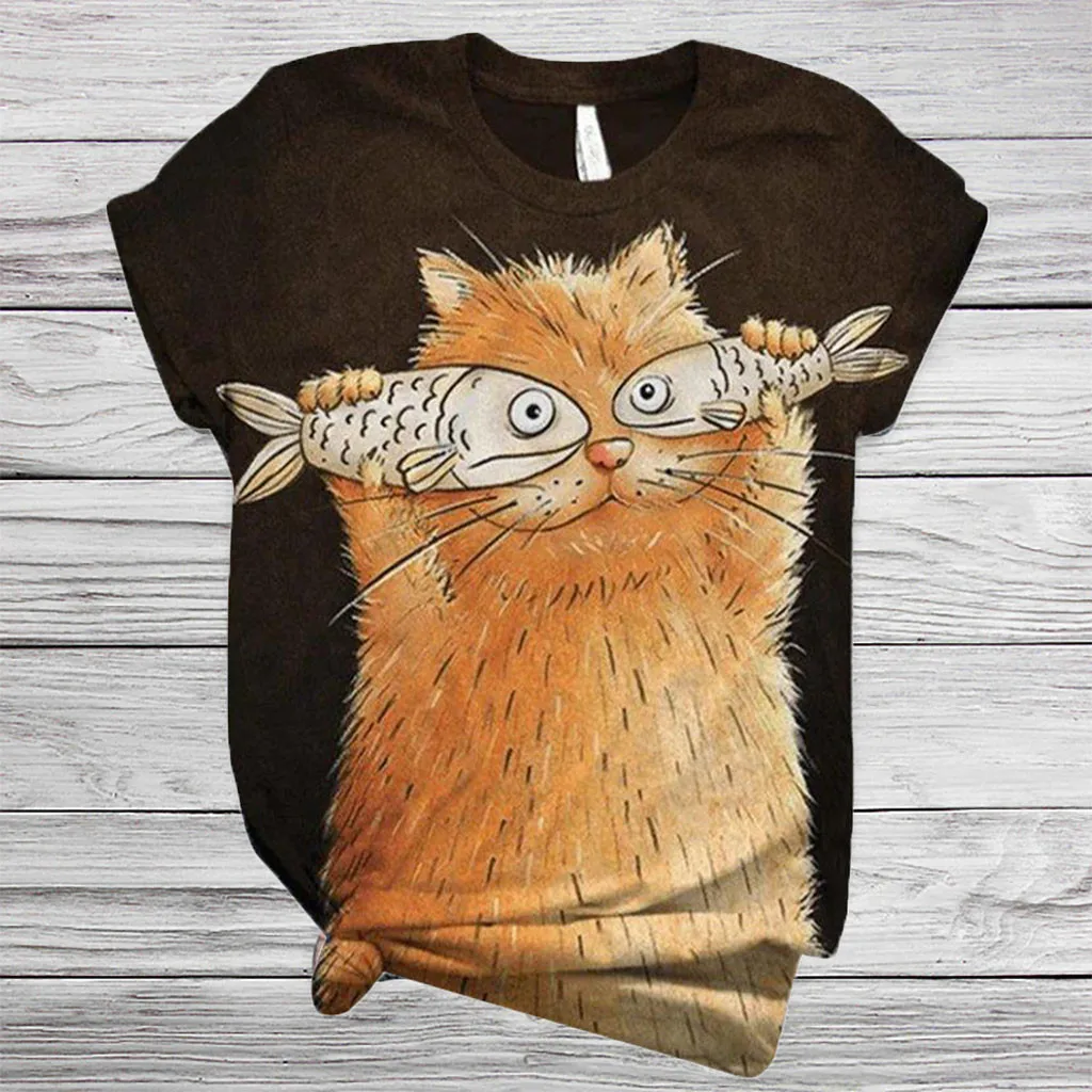 

Plus Size Women Short Sleeve 3D Animal Printed O-Neck Tops Tee T-Shirt Blouse Vetement Femme Top Summer 2021
