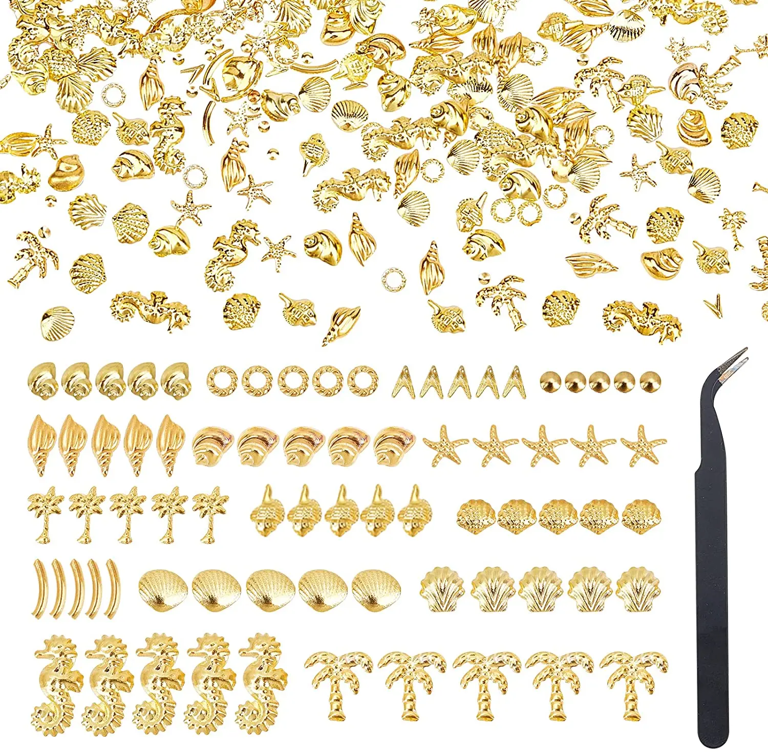 

900pcs 18 Styles Nail Studs Gems 3D Nail Decorations Charms Tree Starfish Eiffel Tower Resin Fillers Flatback Cabochon