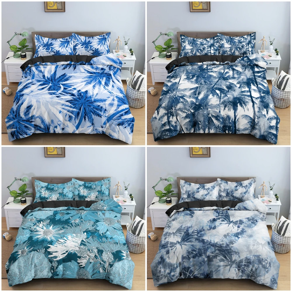 

Tropical Watercolor Print Quilt Cover Palm Trees And Tropical Plant Duvet Cover Bedding Set With Pillowcase Bedroom Decor 2/3PCS