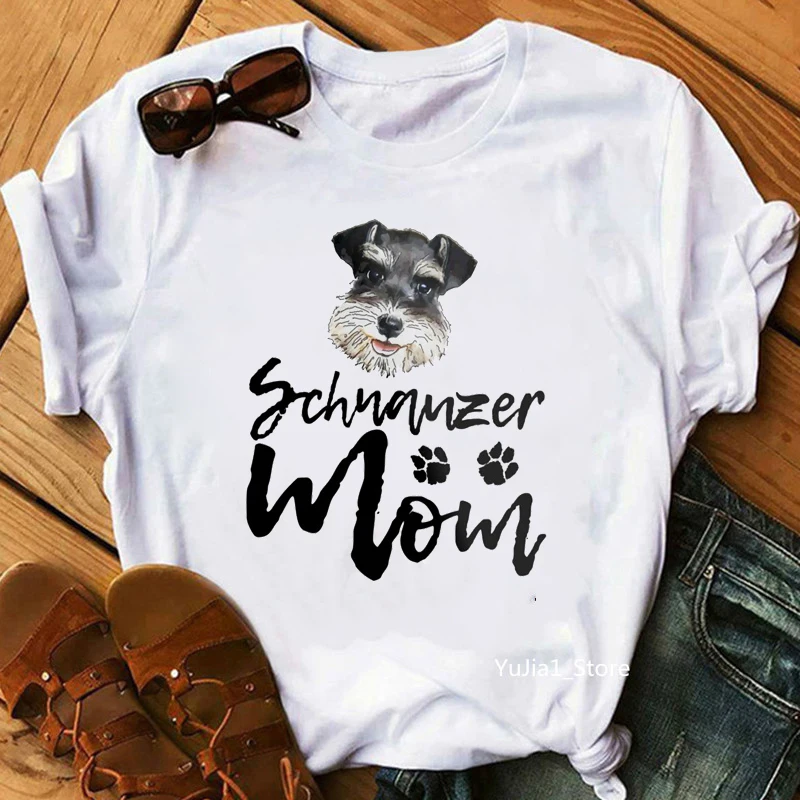 Футболка Schnauzer mom женская винтажная тенниска с рисунком белой собаки подарок