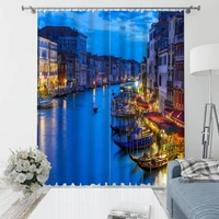 Custom blue City night scene Curtain Luxury 3D Window Curtain For Living Room Blackout curtain