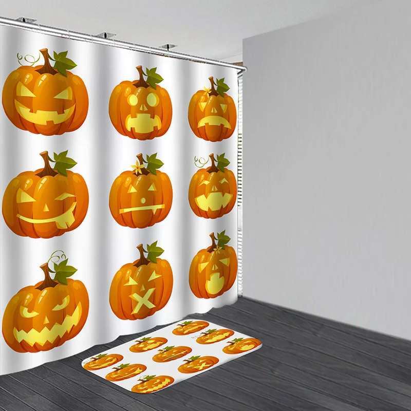 Водонепроницаемая занавеска для душа в виде тыквы на Хэллоуин Противоскользящие