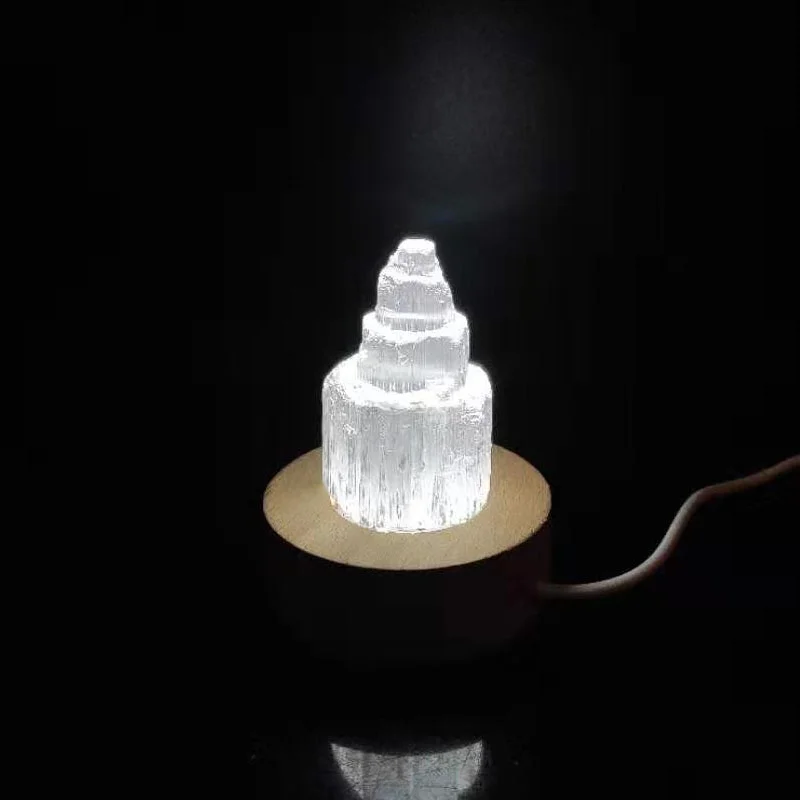 Белая башенная основа из селенита с подсветкой USB гипсовая Бриллиантовая палочка