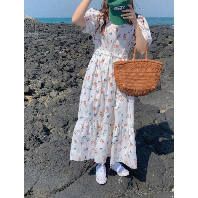 

Женское офисное платье с цветочным принтом, элегантное винтажное платье-трапеция в Корейском стиле с квадратным вырезом, модель A276, 2021