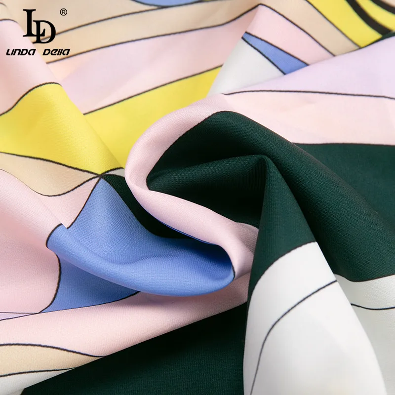 

LD LINDA DELLA Autumn Runway Designer Dress Women Long sleeve Multicolor Geometry Stripes Print Bohemian Belt Holiday Mini Dress