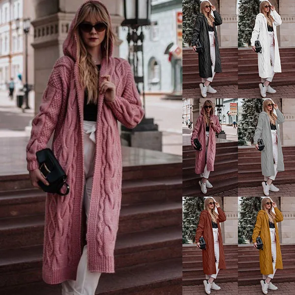 

Кардиган женский трикотажный, однотонный, с длинным рукавом, теплый, Осень-зима 2020