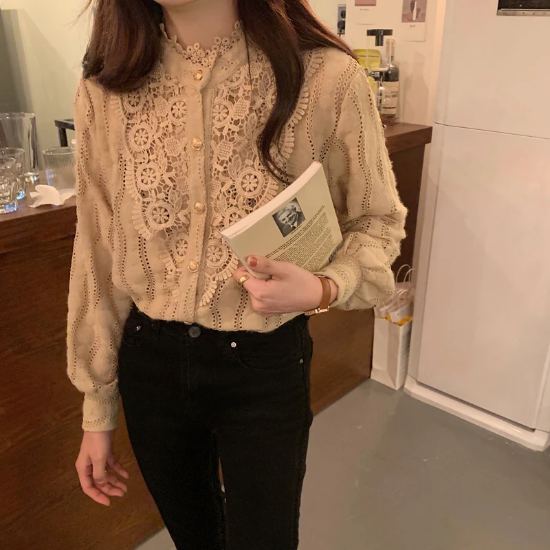 

Alien Kitty New Retro Women Loose All Match Chic 2021 Vintage Lace Hollow Gentle Stylish Hot Elegance Female Shirts Tops