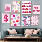 Настенный постер с розовыми абстрактными граффити, картина с изображением гепарда, молнии, губ, доллара, Картина на холсте для гостиной, домашний декор