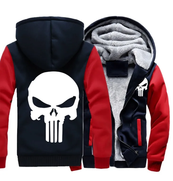 

Winter Punisher Logo Hoodies Mens Zipper Fashion Coat Fleece Thicken Long Sleeve Sweatshirt Pullover Jacket 7 Colors