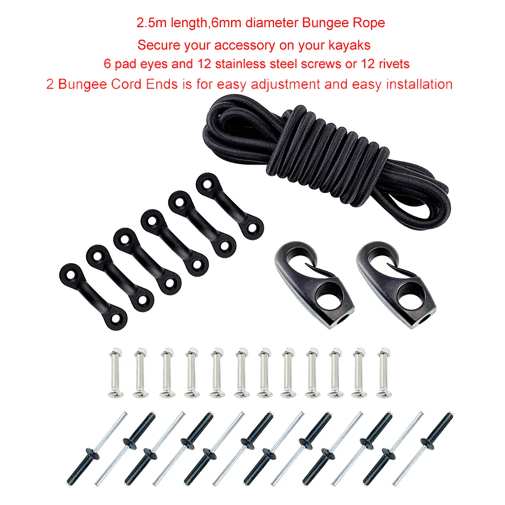 

Marine Kayak Boat Bungee Kit 2.5m Rope Bow & Stern Tie Downs Fixings