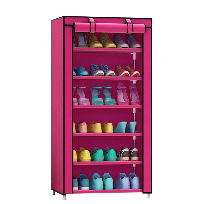 

Thick Non-woven Dust-proof Metal Shoe Rack Stand Personalized DIY Combined Shoe Storage Cabinet Curtain Design Shoe Rack
