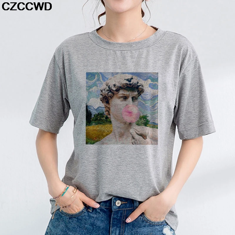 Женская одежда 2019 летняя футболка с принтом Давида Микеланджело Винтажная в