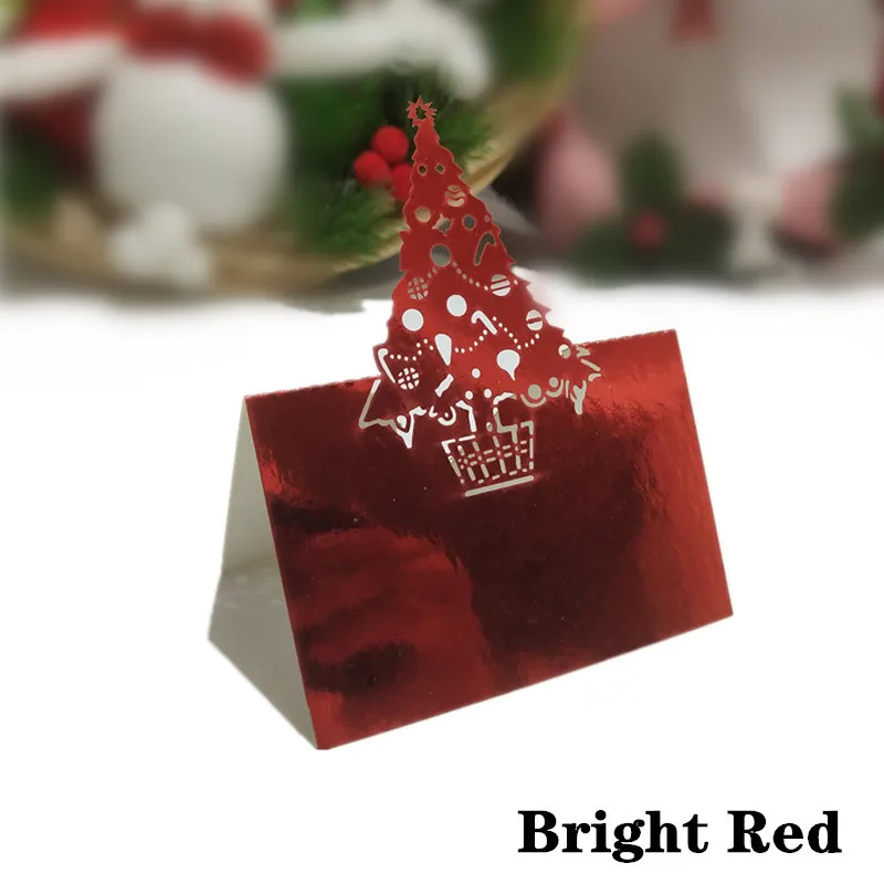 BrightRed 10 шт. лазерная резка Рождественская елка Стекло Место карты свадебный стол украшение место карты Свадебная вечеринка украшение 9Z SH219-10 - Цвет: BrightRed
