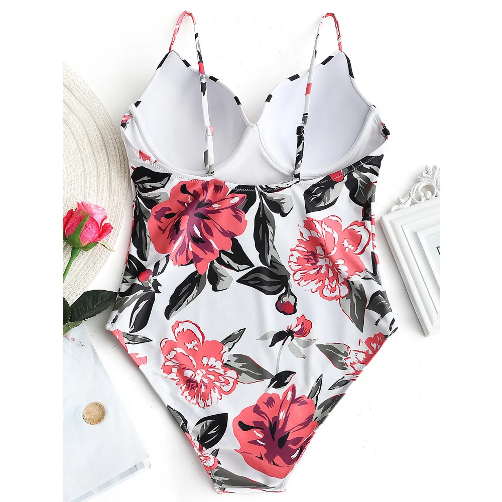 Новинка 2019 сексуальный цельный купальник женский с цветочным принтом пуш-ап