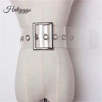 hatcyggo transparent belt women waist belts pin buckle wide cummerbund female waistband pvc clear belt luxury brand dress belts