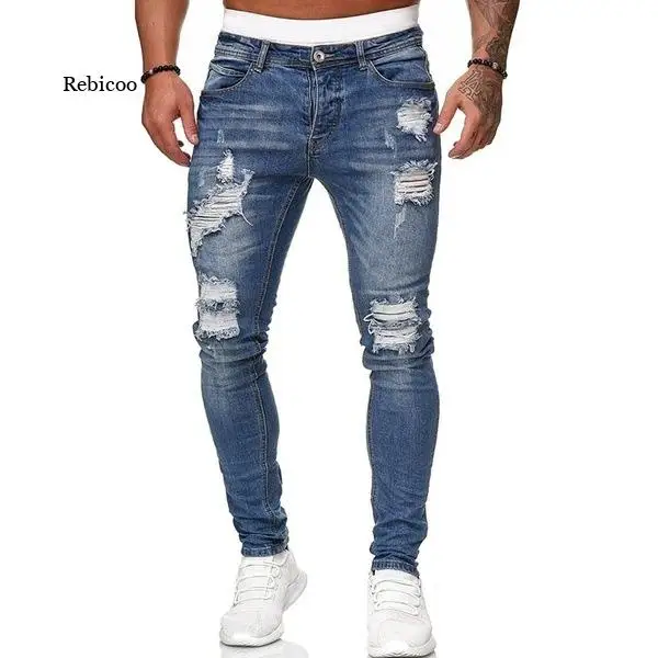 Men's Sweatpants Sexy Hole Jeans Pants Casual Summer Autumn Male Ripped Skinny Trousers Slim Biker Outwears Pants