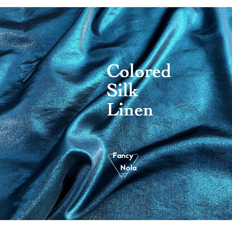 Цветной Шелк Лен-павлин синий Высокое качество Яркий глянцевый Лен гладкая