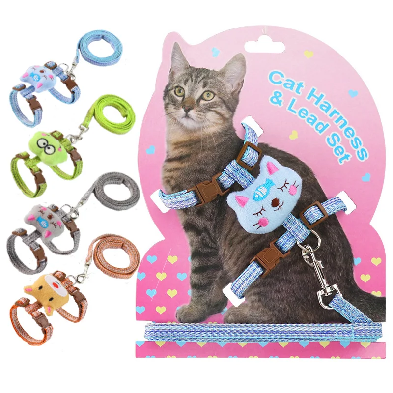 

Pet Cat Harness And Leash Set For Kitten Small Dog Kawaii Décor Double Neck Strap Collar For Bichon Chihuahua Outdoor Walking