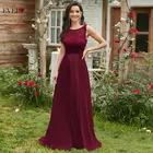 Женские длинные платья на выпускной Ever Pretty, вечерние шифоновые кружевные наряды бордового цвета, трапециевидного силуэта, без рукавов, с круглым вырезом, для вечеринки, EZ07695,лето 2019