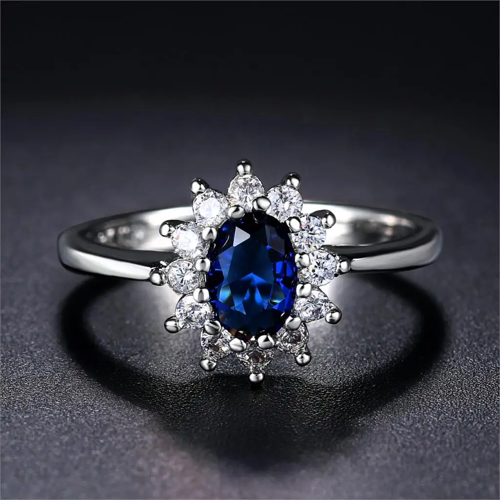 white gold blue Двойная ярмарка королевские классические свадебные Большие кольца для женщин синий и красный кристалл розовый белый золотой цвет обручение модные украшения DFR076 - Цвет основного камня: white gold blue