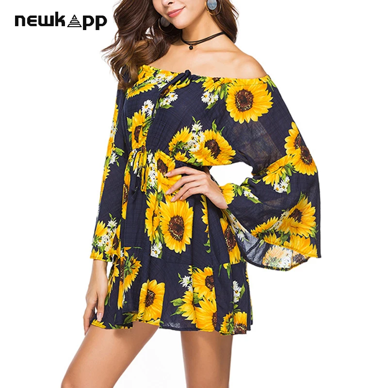 Новое Женское свободное мини платье с цветочным принтом сексуальное открытыми
