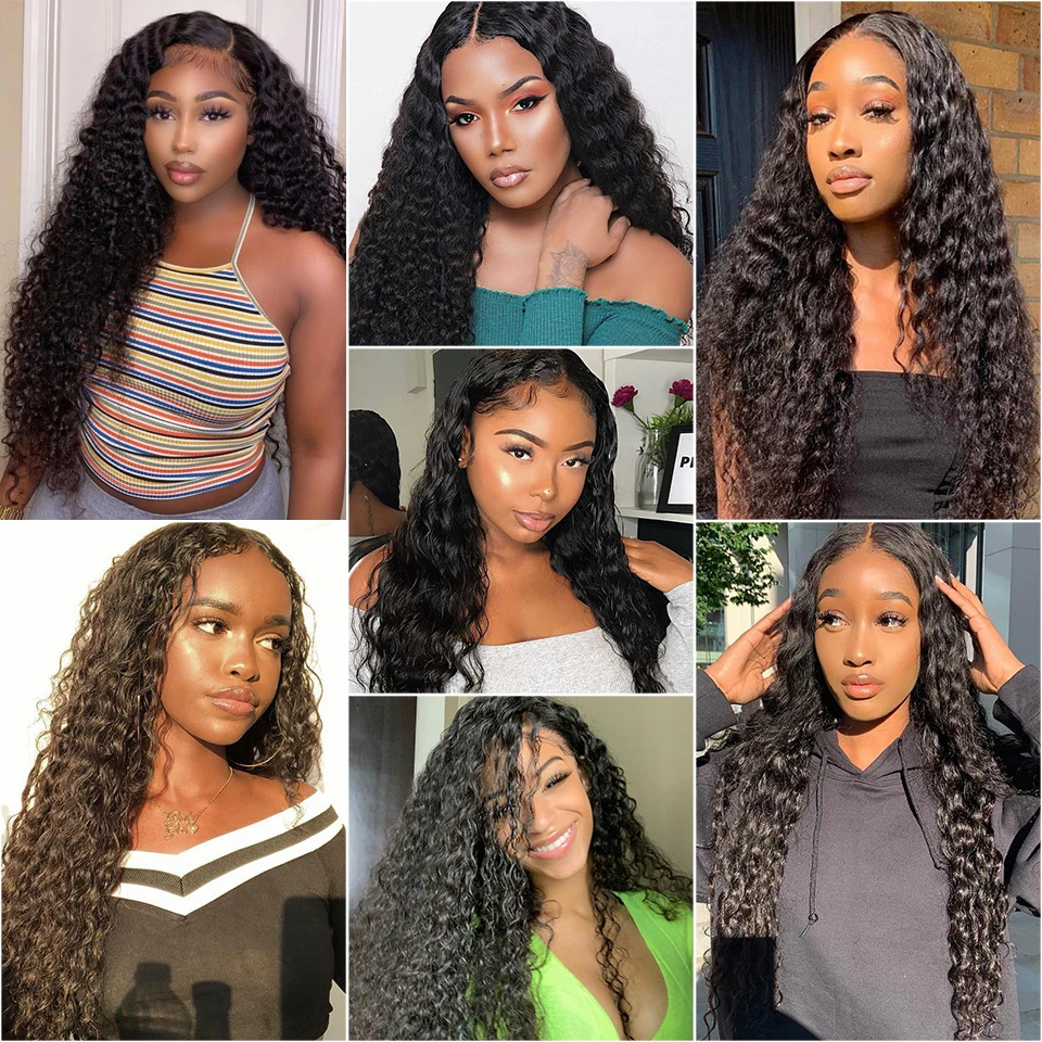 

Peruvian Deep Wave Closure Wig Human Hair 4x4 Lace Wigs 180% Density Lace Part Wig Pre Plucked Deep Curly 13x1 Middle Part Wig