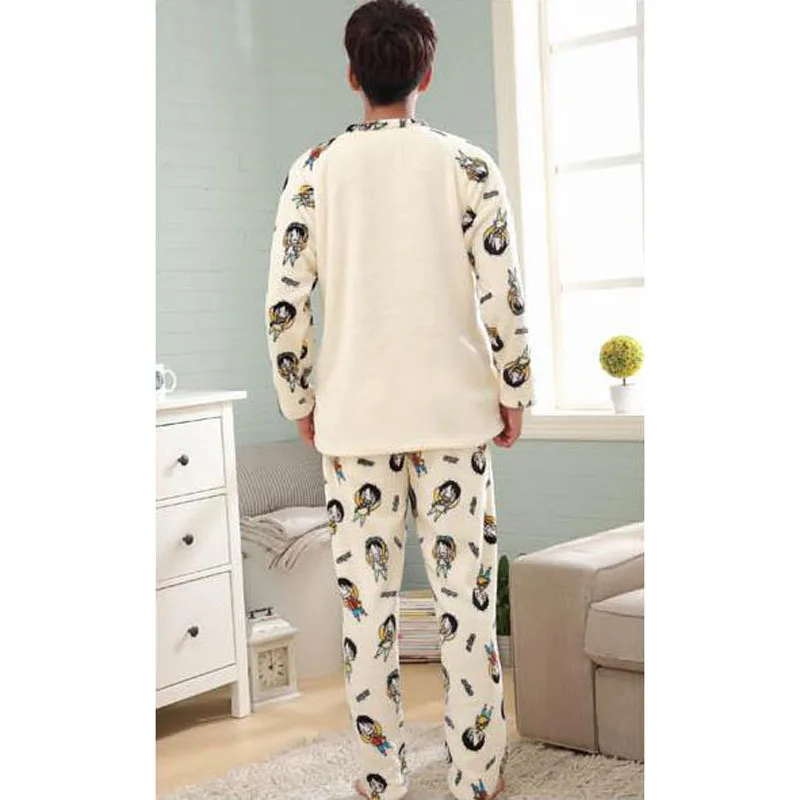 

Men coral fleece sleepwear 2020 new winter male pajama sets long-sleeve fashion youth thick lounge set plus size 3XL 4XL