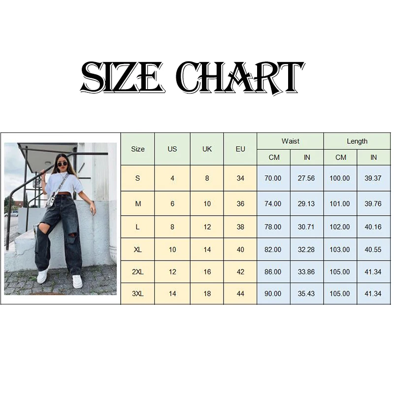 

Ripped Women Jeans Wide Leg Long Cargo Pants Ladies Black Boyfriend Jeans Fashion Loose High Waist Vintage Korean Women Trousers
