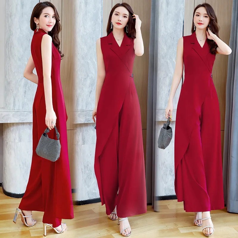 Женские Длинные Комбинезоны без рукавов офисные однотонные комбинезоны с