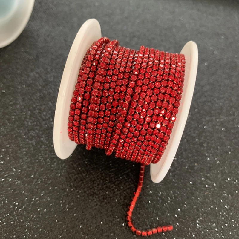 2 мм Цветные однорядные стеклянные стразы цепочка изумрудные Стразы diy свадебные