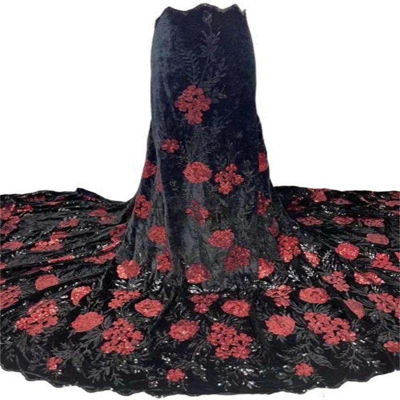 

Gorgeous Velvet Tulle Fabric Mx Net Under Cloth 2022 New African Sequins Velvet Lace Fabrics For Wedding Party Dress 5 Yards