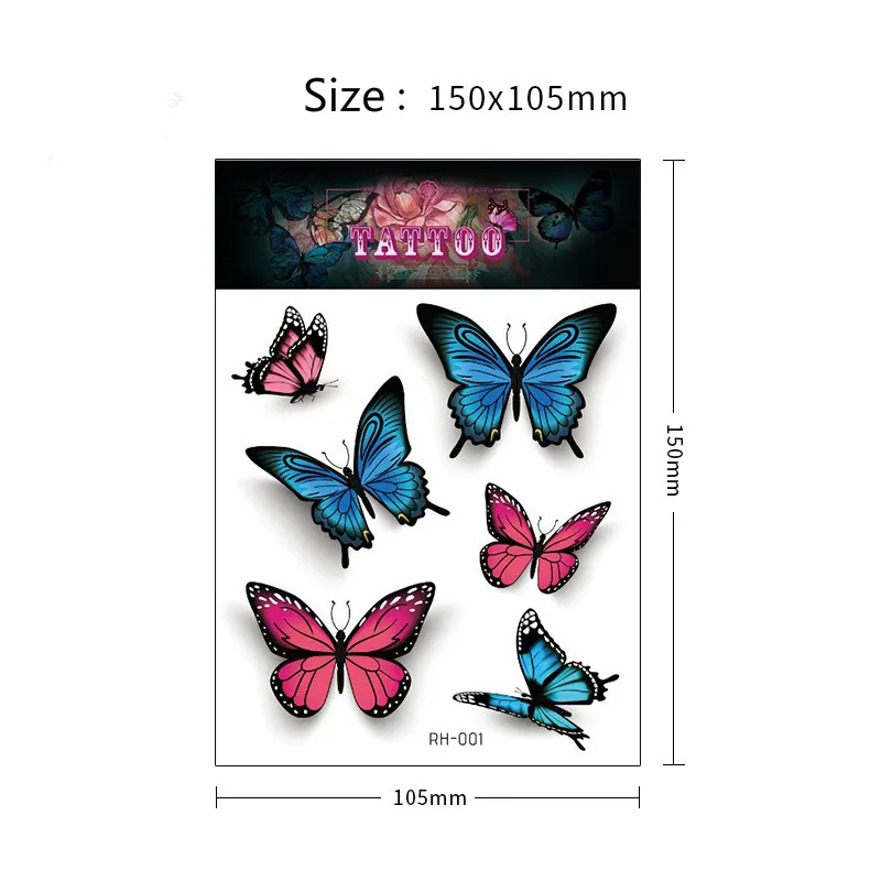 

105*150mm Tattoos Sticker for Women Body Art Tattoo Sticker 3D Butterfly Rose Flower Feather Tattoo Waterproof Christmas Gift