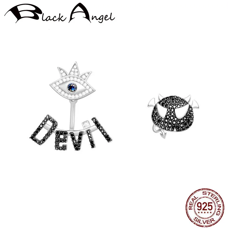 

925 Sterling Silver CZ Stud Earrings For Women Fashion Jewelry Gold Color Asymmetric Devil's Eye Earrings