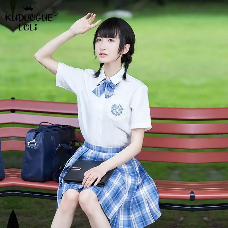 JK Униформа плиссированная юбка для девочек Студенческая простая клетчатая