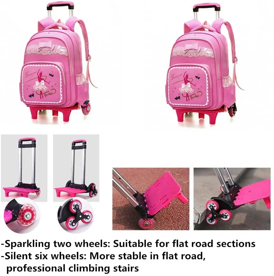 Bow-knot Girls Elementary Trolley Rolling School Backpack Waterproof Book Bag for Primary Kids Wheeled Carry On Luggage | Багаж и сумки
