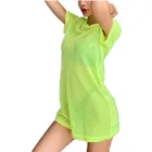 Новинка 2021, пляжная одежда, женское однотонное зеленое модное пляжное платье для отпуска и туники, накидка в сеточку, женская накидка с коротким рукавом
