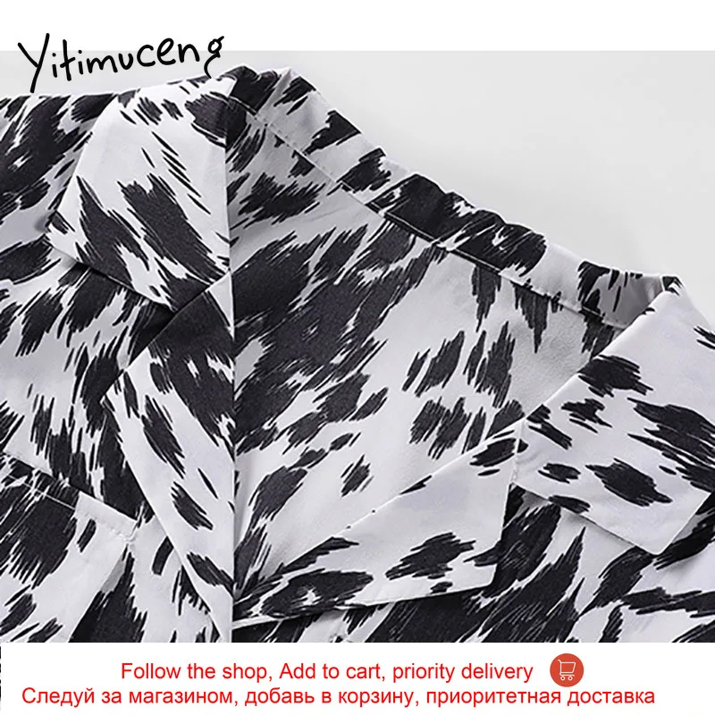 

Yitimuceng Print Tie Dye Button Blouse Women Shirts Loose Spring 2021 Long Sleeve Turn-down Collar Single Breasted Casual Tops