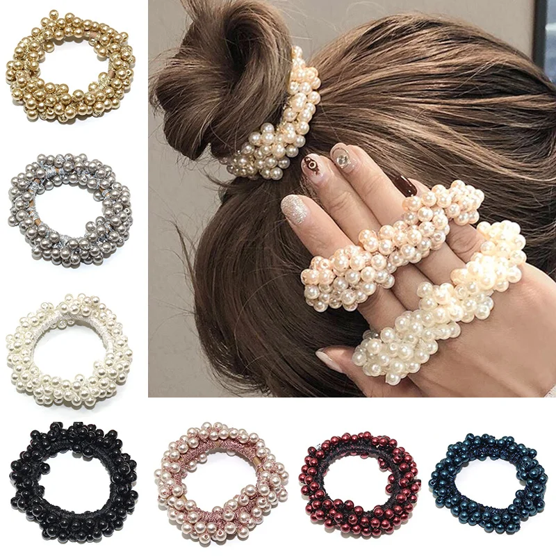 

Woman Elegant Pearl Hair Ties Beads Girls Scrunchies Rubber Bands Ponytail Hair Accessories Elastic Hair Band