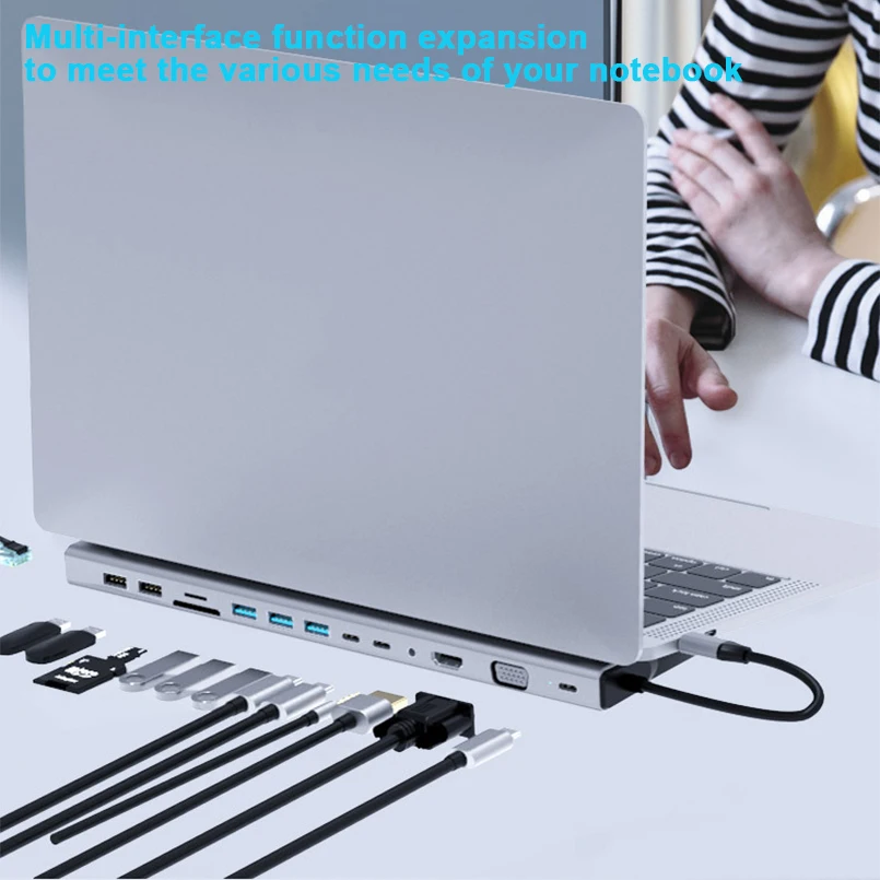 Концентратор 14 в 1 с USB 3 0 кардридером для SD/TF карт двойным HDMI 4K RJ45 VGA C концентратор