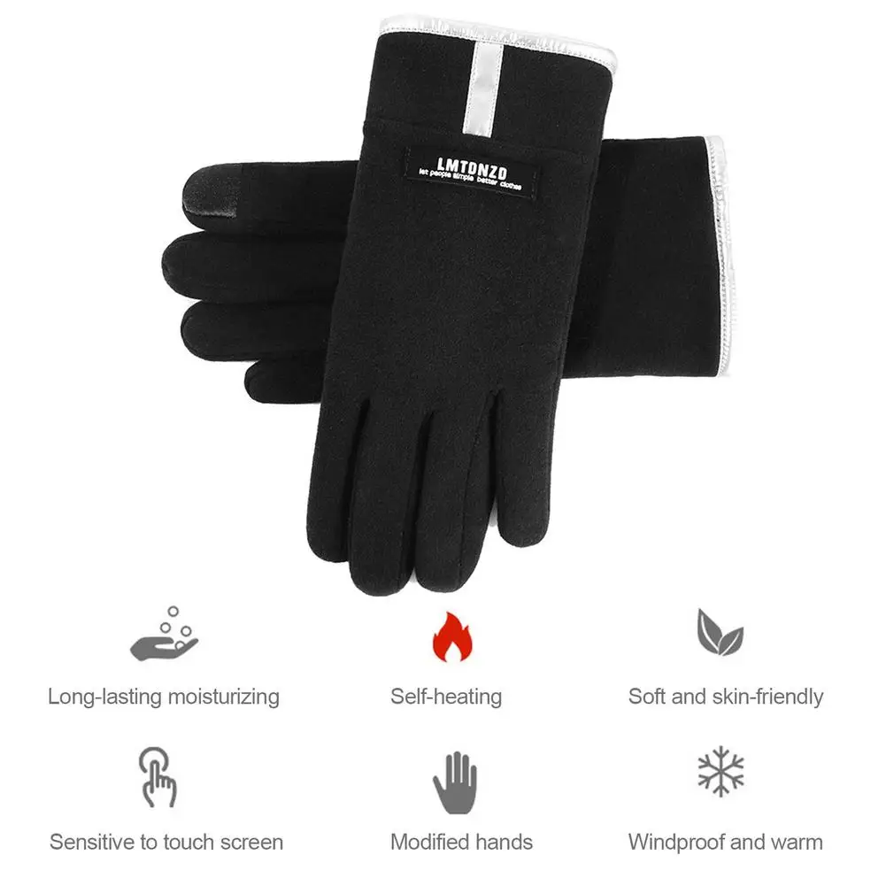 

Autumn And Winter Men's Velvet Warm Gloves Outdoor Windproof Cold-resistant Touch Screen Full Finger Bike Bicycle Gloves