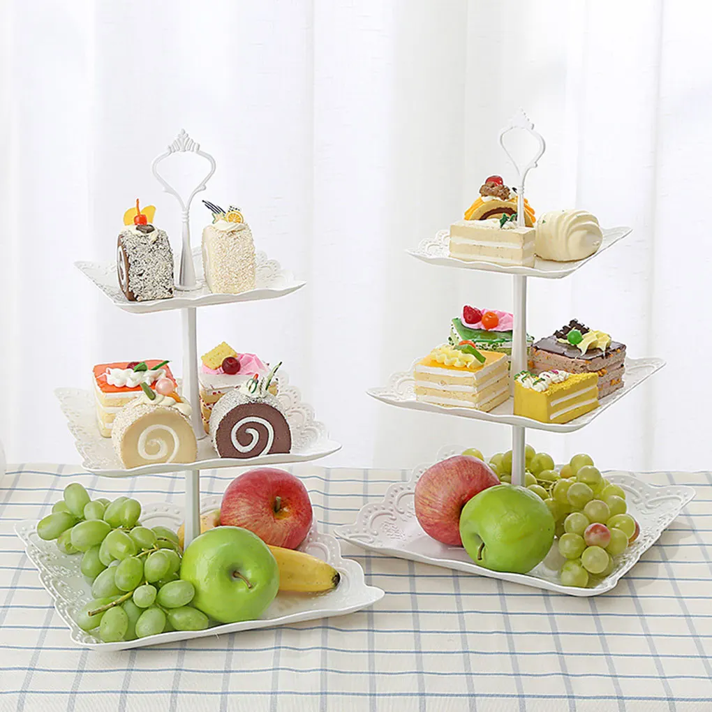 

2 Pieces Three Layer PP Fruit Tray Cake Stand Vegetable Storage Rack Candy Plate Dessert Serving Tray