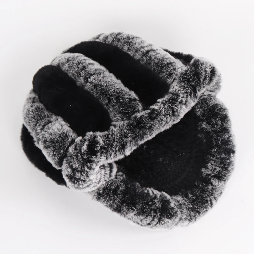 

2021 New Women Knit Real Rex Rabbit Fur Striped Hats Winter Warm Floral Genuine Fur Caps Lady Natural Fur Hat Wholesale Retail