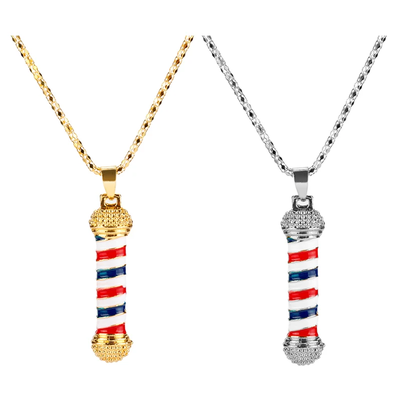 

New Fashion Barber Shop Pole 3D Barber Pole Chain Pendant Charms Necklace Hip Hop Barber Hairdresser Gothic Necklaces Jewelry