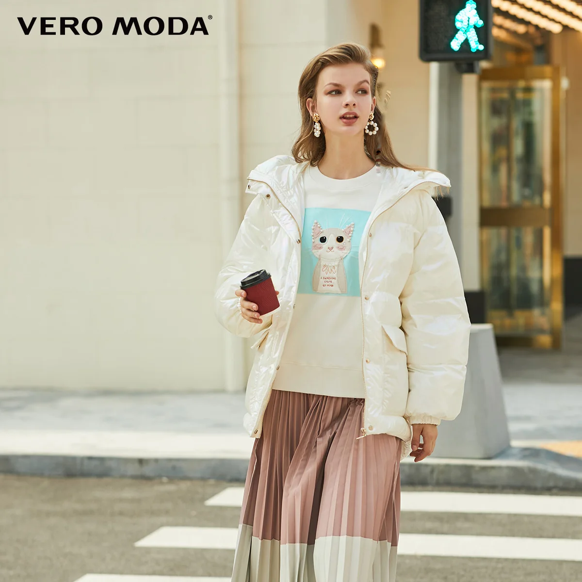 Vero Moda Женское зимнее цветное тканевое пальто с капюшоном и кулиской | 319422501