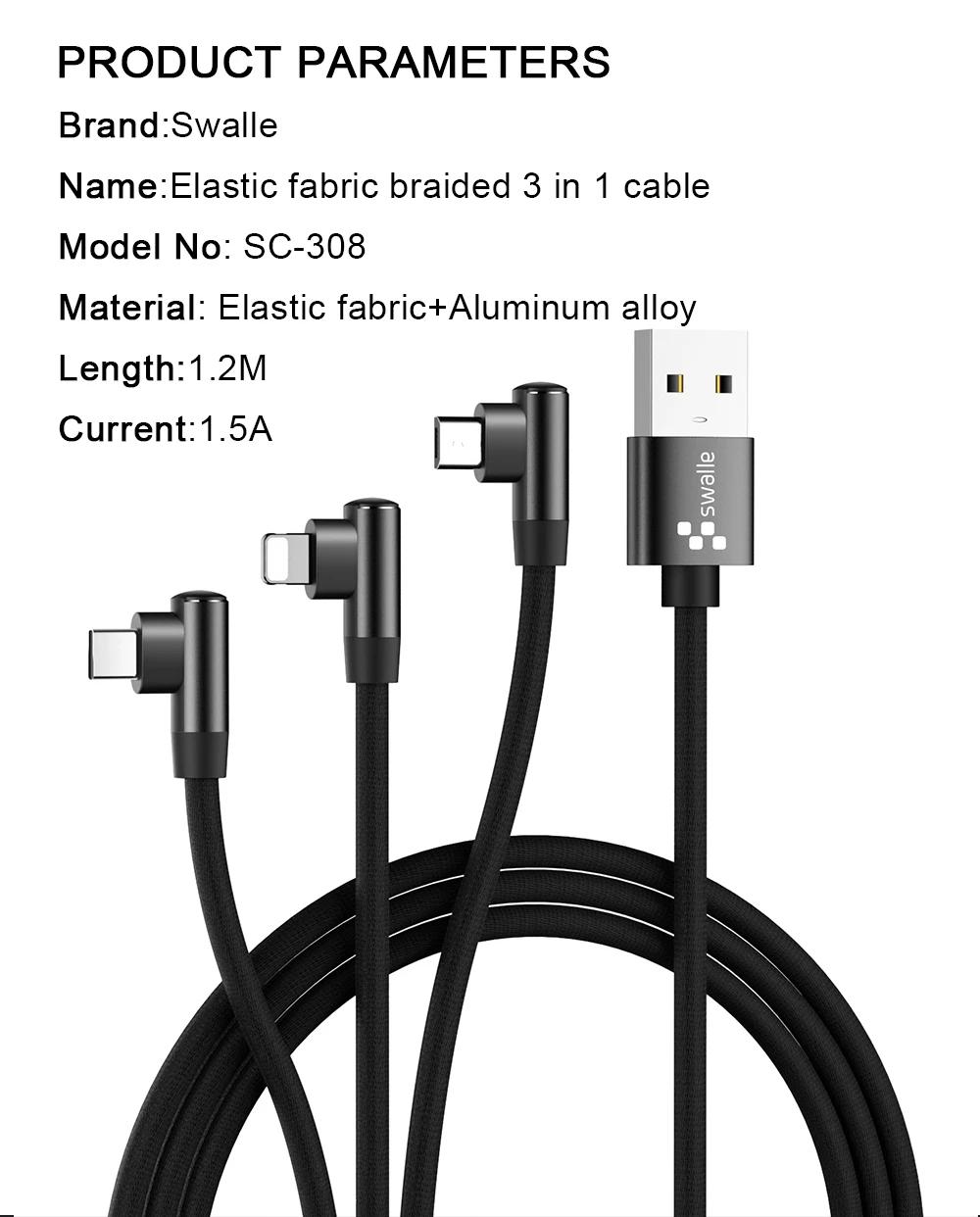 Swalle 3 в 1 быстрый зарядный usb-кабель для iPhone 11 X XS Max XR type C Micro для huawei Xiaomi кабели для передачи данных несколько шнур зарядного устройства