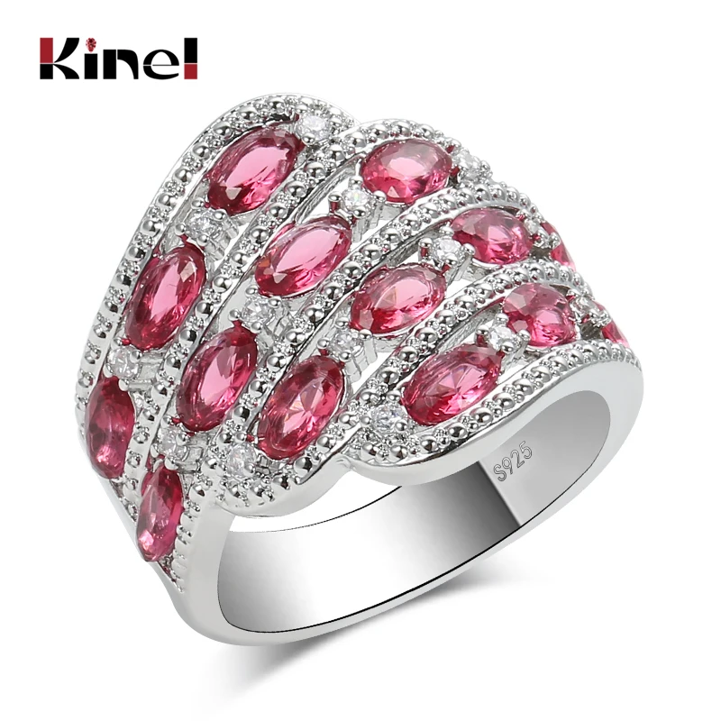 pink Kinel, изысканное розовое обручальное кольцо с цирконием для невесты, женские модные украшения, 925 пробы, Серебряное обручальное кольцо, вечерние кольца - Цвет основного камня: pink