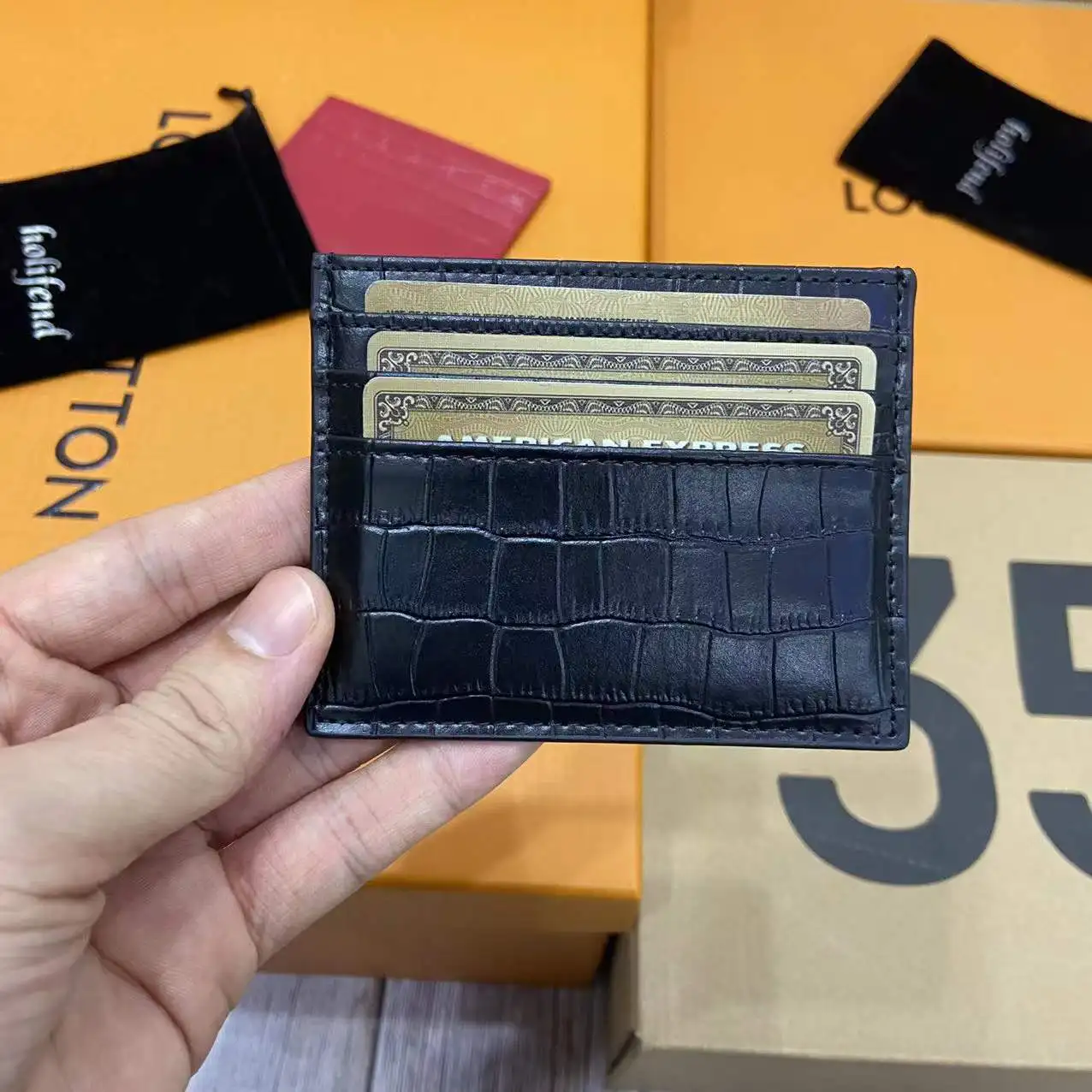 

2021 Original Holifend Black Fashion Luxury Brand Crocodile Genuine Leather Card Holder Credit ID Cardholder Purse Wallet