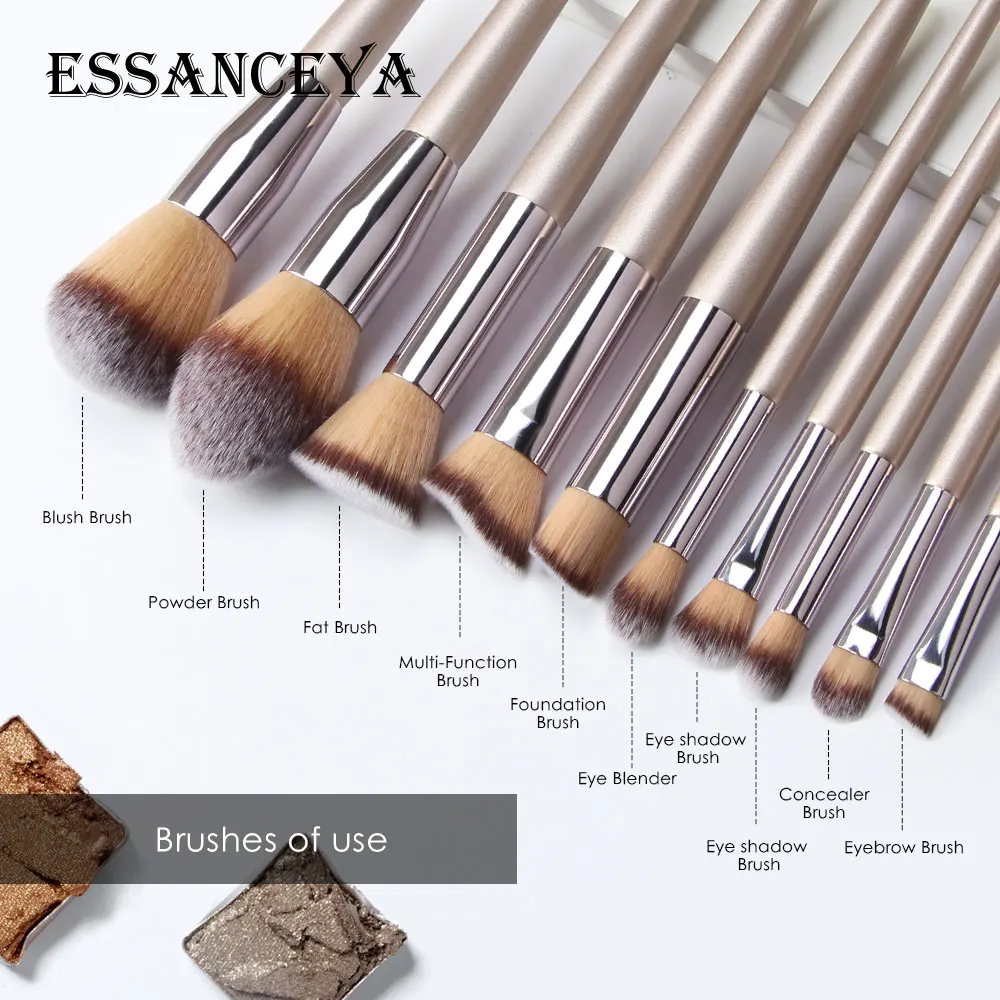 Essanceya 10 шт. светло-коричневый набор кистей для макияжа пудра для бровей, теней кисть для румян кисть для растушевки макияжа кисть, косметические инструменты набор для макияжа бровей, Наборы